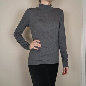 Uniqlo Women Ribbed High Neck Long Sleeve T Shirt Top Dark Gray Medium Mock Neck
